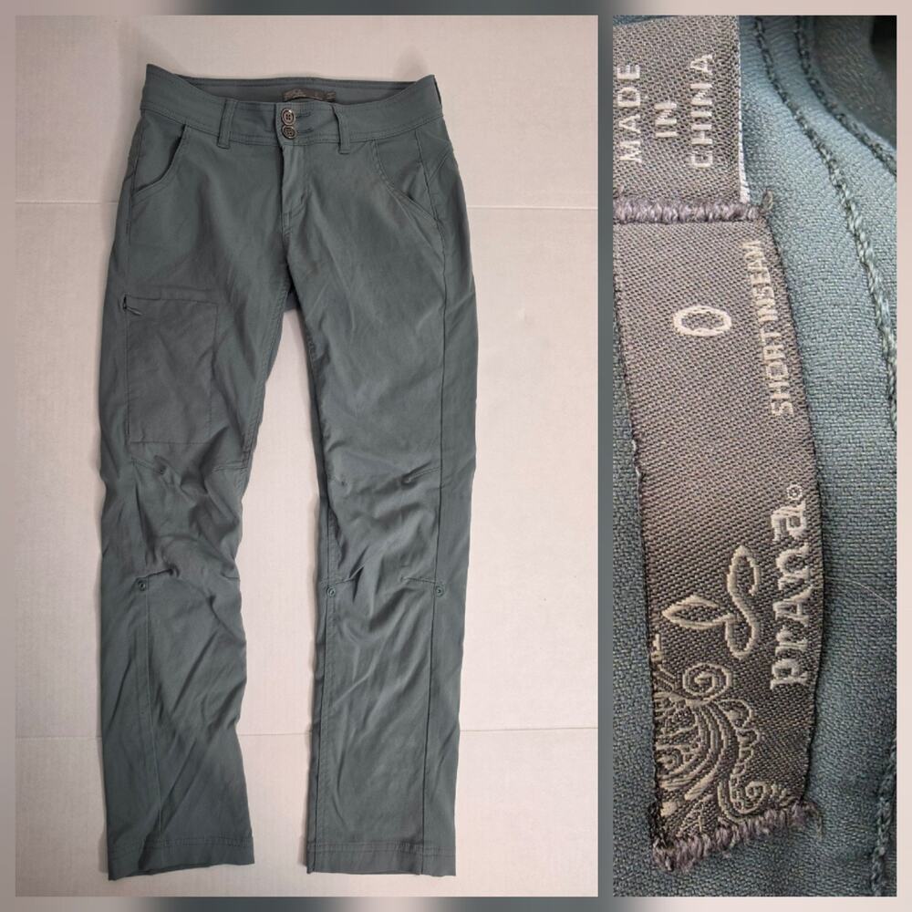prAna Pants Womens Sz 0 Short Green Halle Outdoor Hiking Roll Up Snap Gorpcore